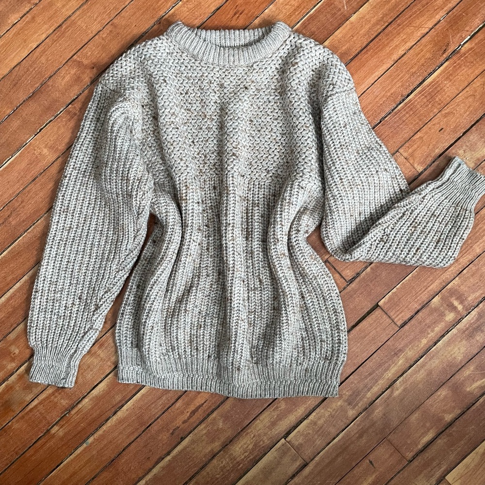 Vintage GRENADIER Mixed-Stitch Tweed Sweater | Oatmeal | Med - Picture 5 of 16